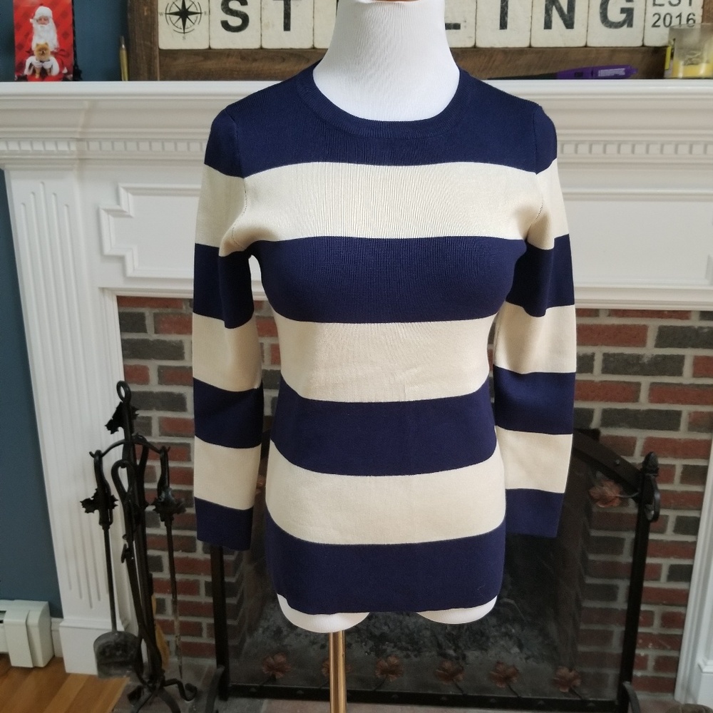 Buy2 Get 1 Free!!⭐️ Navy & Tan Striped Fitted Sweater
